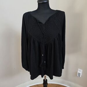 Faded Glory Black Lace Detail Blouse NWT!! Size L